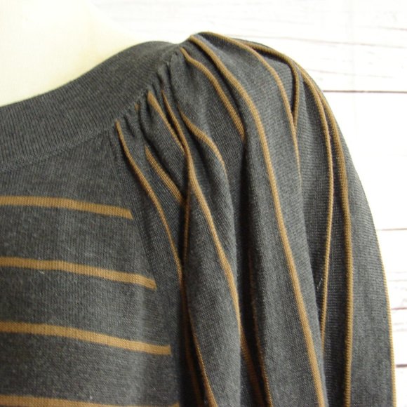 Gray Caramel Stripe Pleated Sleeve Sweater Dress L - Picture 10 of 16